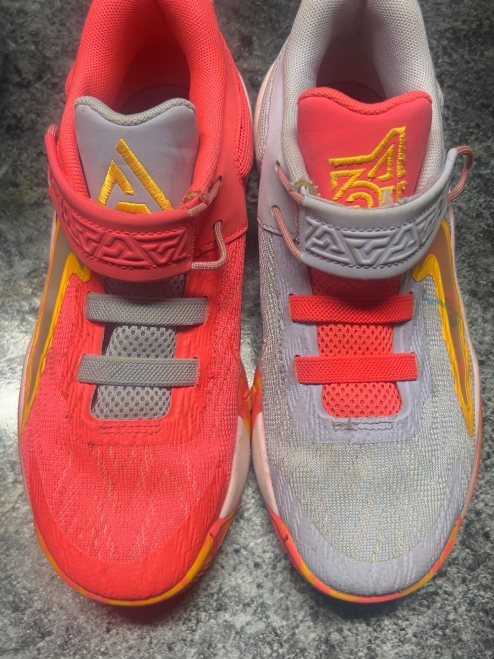 Kids Nike Athletic Shoes - Coral & Light Gray with Yellow Accent